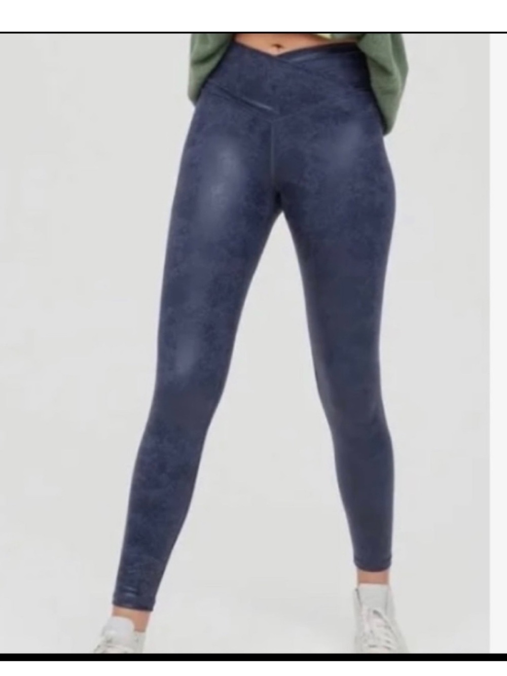 aerie V-Waist Navy leatherish Print Leggings